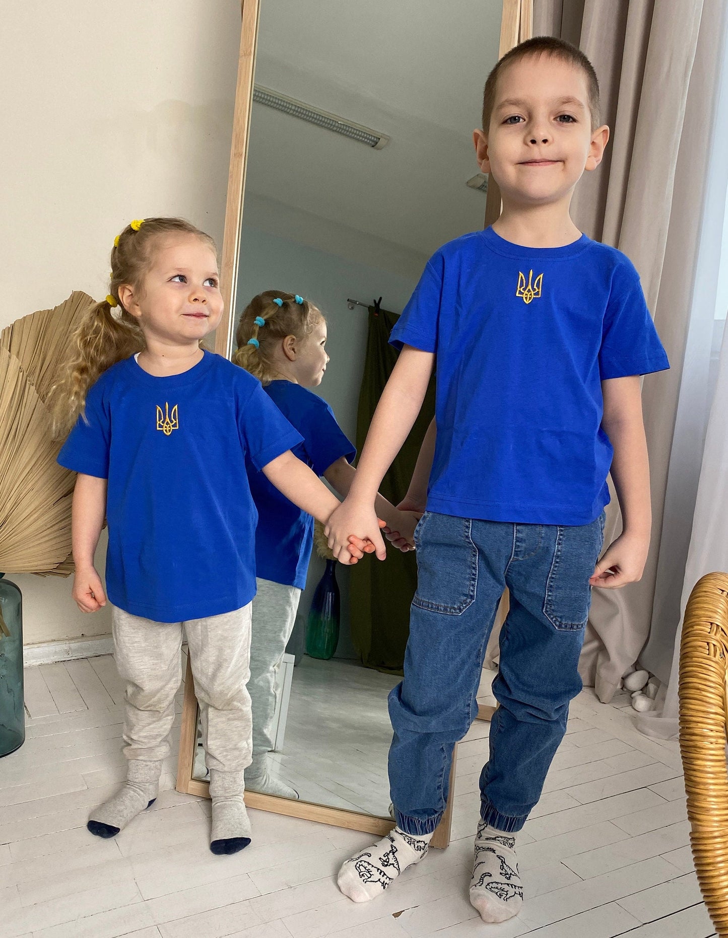 Zelensky Shirt with Embroidered Trident for Young Patriots