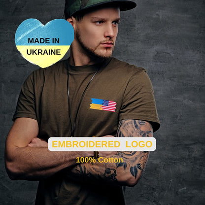 Ukraine and American Flag T Shirt Embroidered (Футболка чол.)