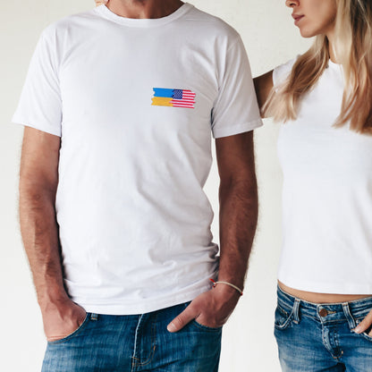 Ukraine and American Flag T Shirt Embroidered (Футболка чол.)