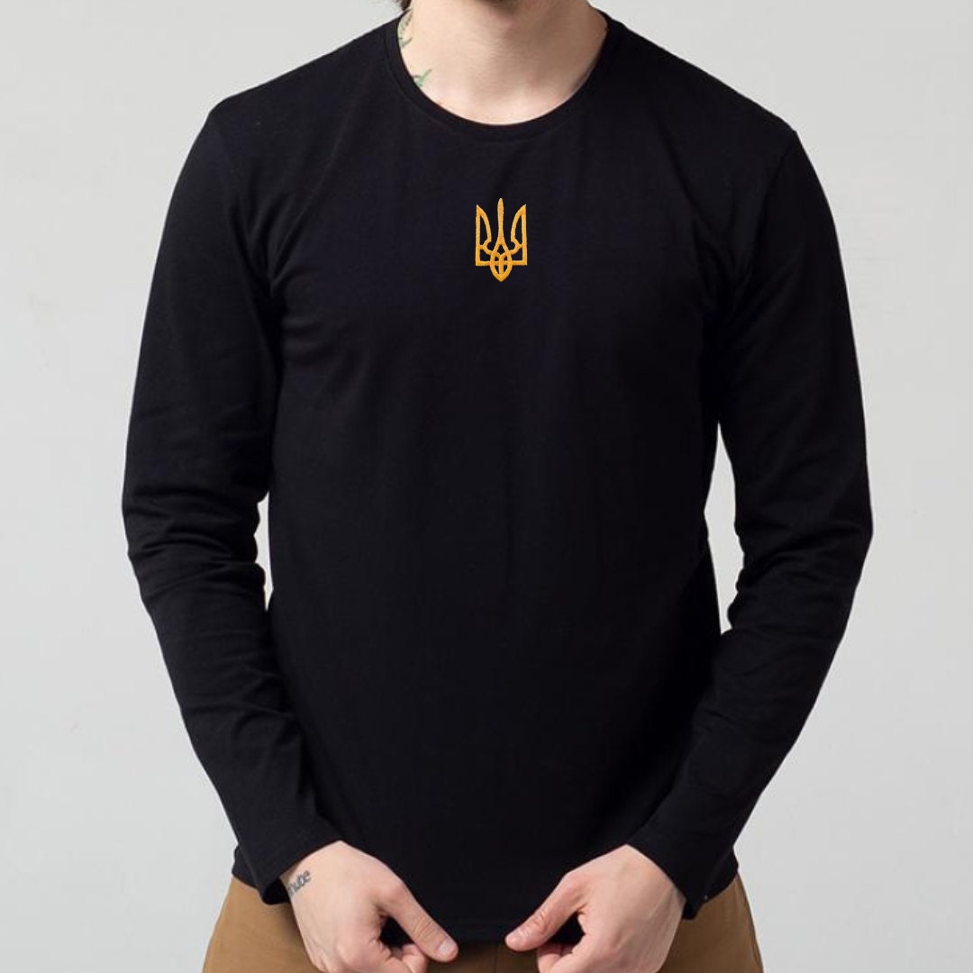 Ukraine Shirt long sleeve With Embroidered Trident from Ukraine Sellers | Zelensky Tshirt | Ukraine Coat of Arms Shirt Embroidery | Tryzub