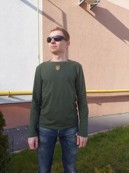 Zelensky Shirt long sleeve With Embroidered Ukrainian Tryzub from Ukraine Sellers (Футболка чол.)