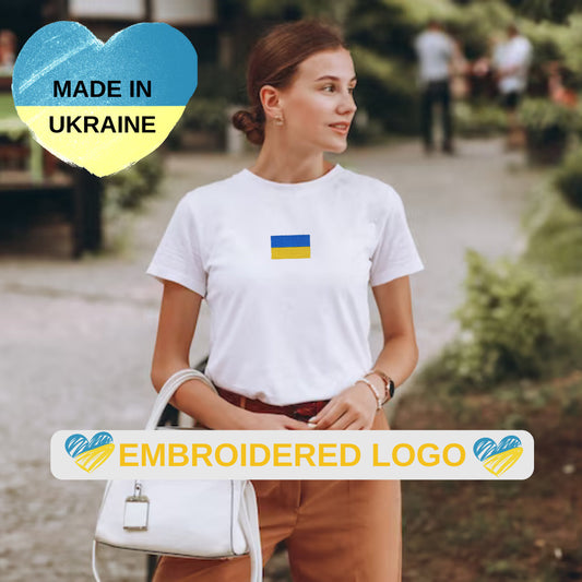 Womens T Shirt  with Beautifully Embroidered Ukrainian Flag