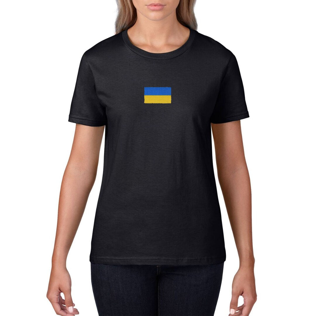 Womens T Shirt  with Beautifully Embroidered Ukrainian Flag