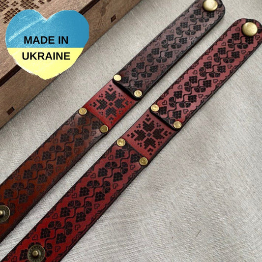 Leather Bracelet with Meaningful Ukrainian Ornament