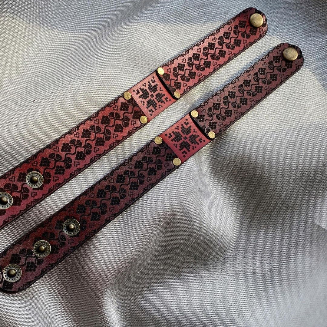 Leather Bracelet with Meaningful Ukrainian Ornament