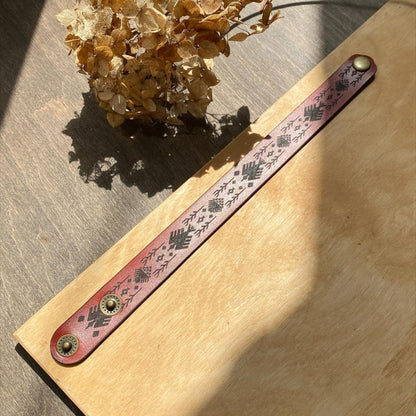 Handmade Leather Bracelet with Ukrainian Ornament (Браслет)