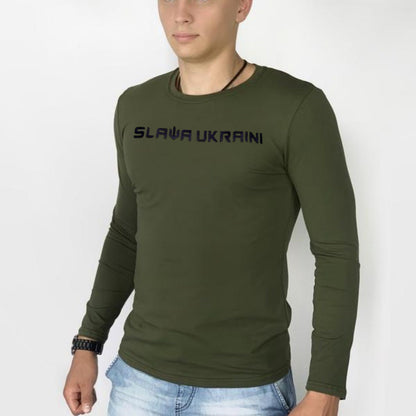 Ukrainian T Shirt Long Sleeve With Embroidery Slava Ukraine (Футболка чол.)