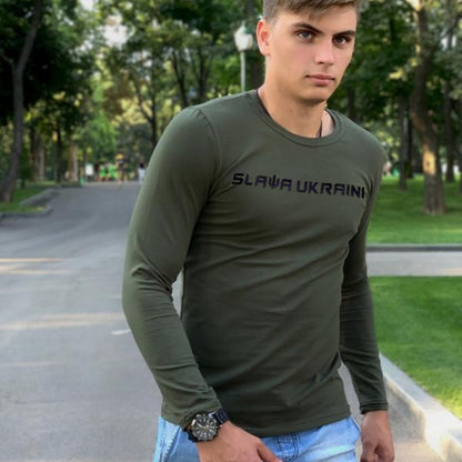 Ukrainian T Shirt Long Sleeve With Embroidery Slava Ukraine (Футболка чол.)