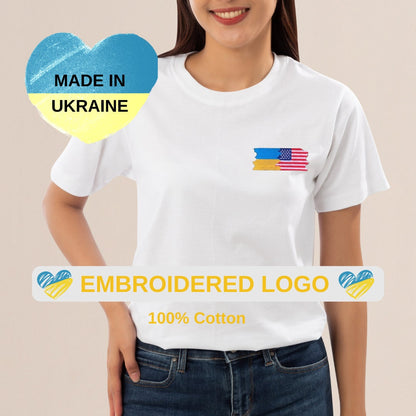 Womens Ukraine Shirt with American & Ukrainian Flag Embroidery (Футболка жін.)