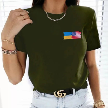 Womens Ukraine Shirt with American & Ukrainian Flag Embroidery (Футболка жін.)