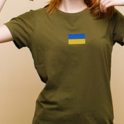 Womens T Shirt  with Beautifully Embroidered Ukrainian Flag (Футболка жін.)