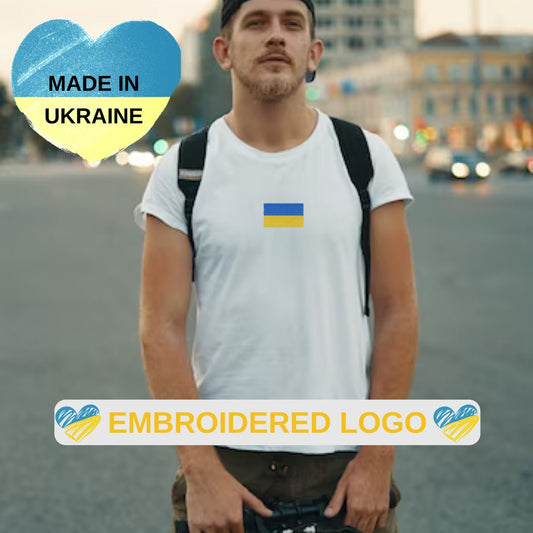 Ukrainian T Shirt with Embroidered Ukrainian Flag