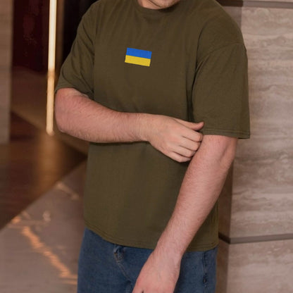 Ukrainian T Shirt with Embroidered Ukrainian Flag (Футболка чол.)