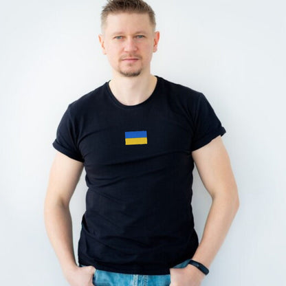 Ukrainian T Shirt with Embroidered Ukrainian Flag (Футболка чол.)