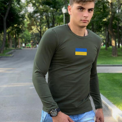 Ukrainian Long Sleeve with Embroidered Ukraine Flag (Футболка чол.)