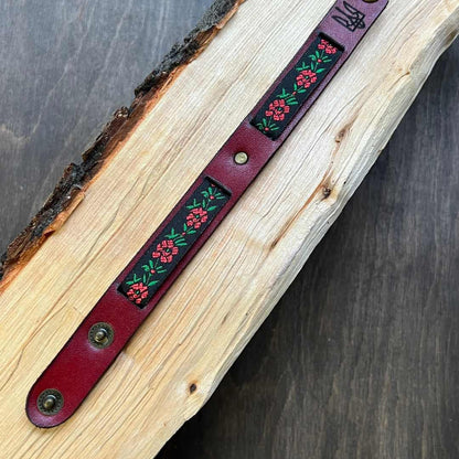 Ukrainian Bracelet Made of Genuine Leather with Embroidered Ornament  (Браслет)