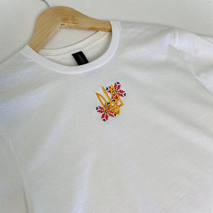 Ukrainian T Shirt with Embroidered Ukrainian Tryzub and Ornament (Футболка чол.)