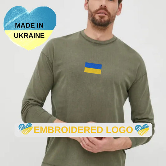 Ukrainian Long Sleeve with Embroidered Ukraine Flag