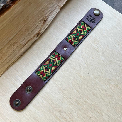 Ukrainian Bracelet Made of Genuine Leather with Embroidered Ornament  (Браслет)