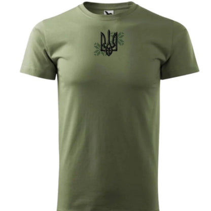 Ukrainian T Shirt with Embroidered Ukrainian Tryzub and Ornament (Футболка чол.)