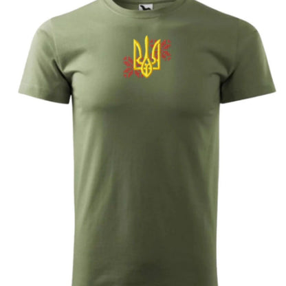 Ukrainian T Shirt with Embroidered Ukrainian Tryzub and Ornament (Футболка чол.)