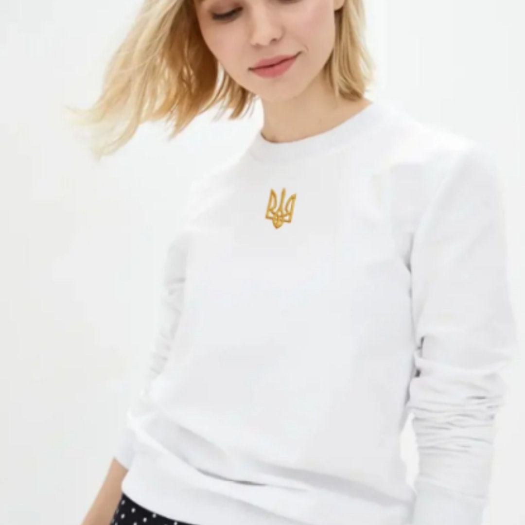 Stylish Women's Sweatshirt with Ukrainian Embroidered Trident