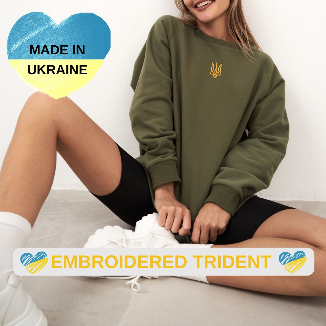 Stylish Women's Sweatshirt with Ukrainian Embroidered Trident