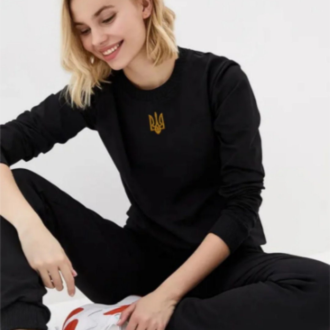 Stylish Women's Sweatshirt with Ukrainian Embroidered Trident