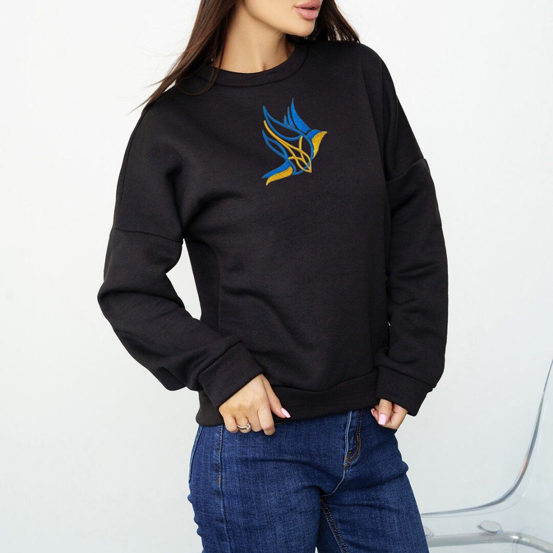 Ukrainian Embroidered Sweatshirt for Women with Dove of Peace