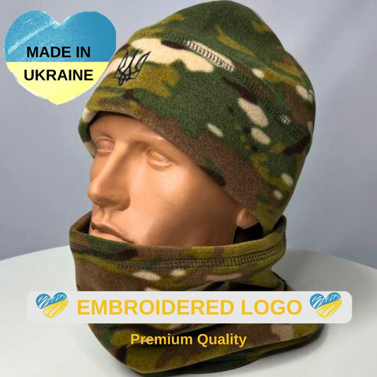 Ukrainian Military Hat and Buff Set with Embroidered Coat of Arms