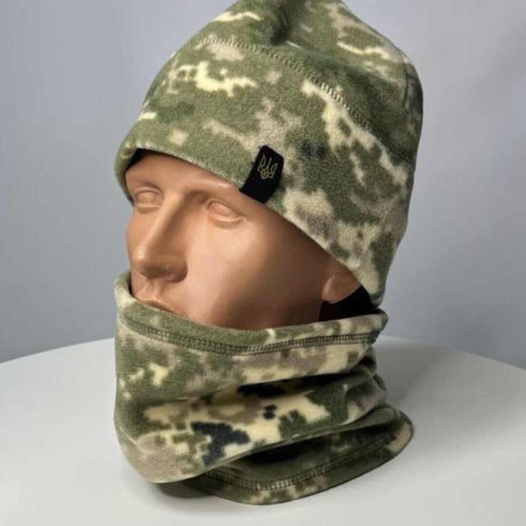 Ukrainian Military Hat and Buff Set with Embroidered Coat of Arms