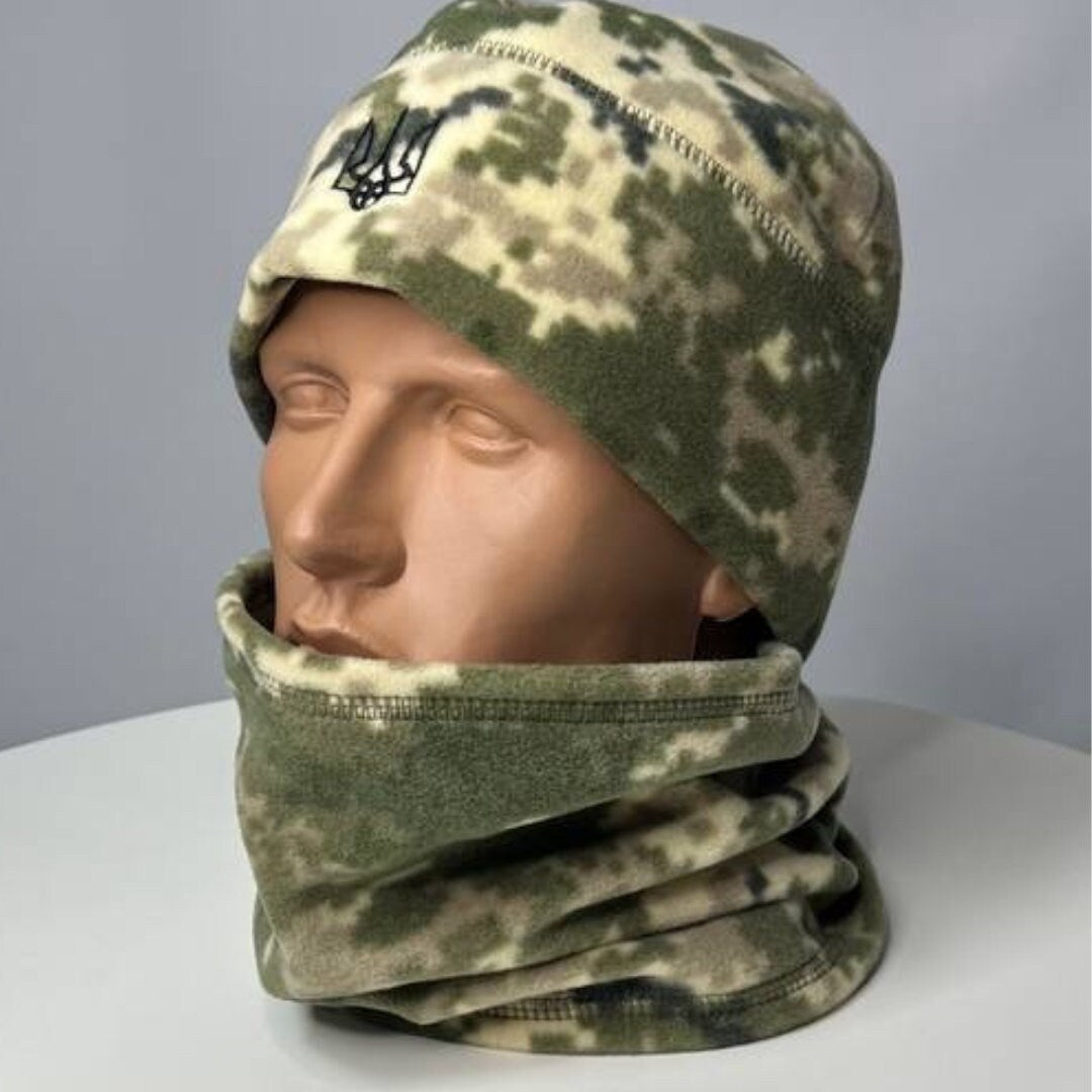 Ukrainian Military Hat and Buff Set with Embroidered Coat of Arms