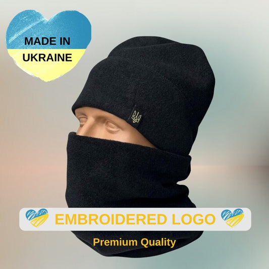 Warm Ukrainian Army Hat & Neckpiece with Embroidered Ukrainian Trident