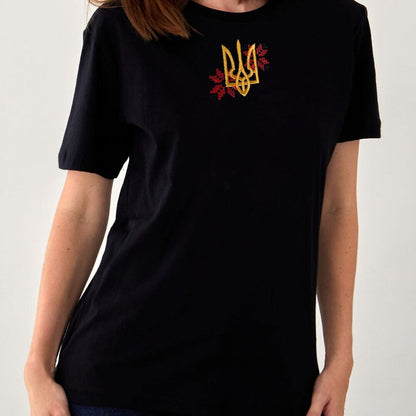 Fashionable Women's Ukrainian T shirt with Embroidery and Trident (Футболка жін.)
