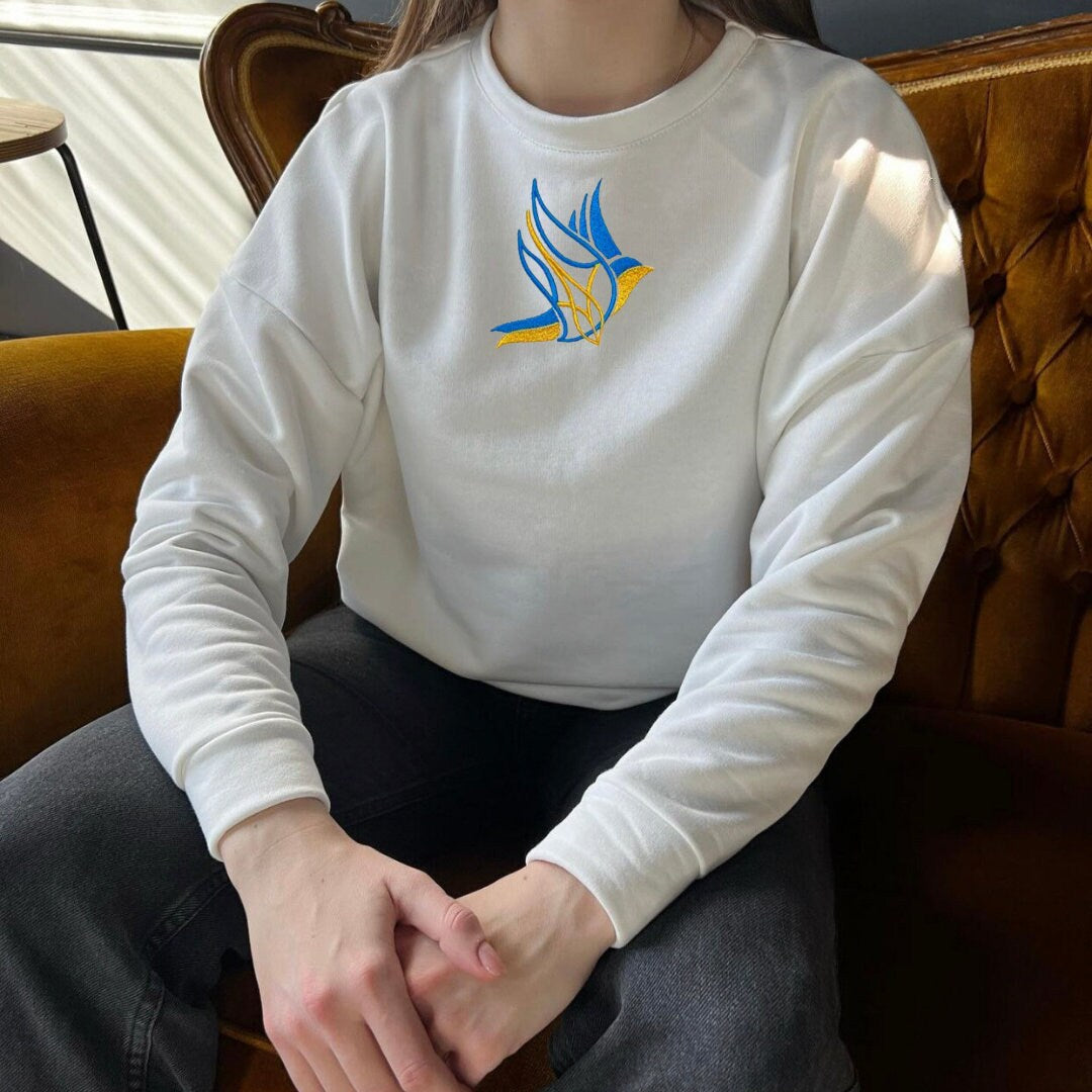 Ukrainian Embroidered Sweatshirt for Women with Dove of Peace