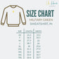 the size chart for a military green sweatshirt