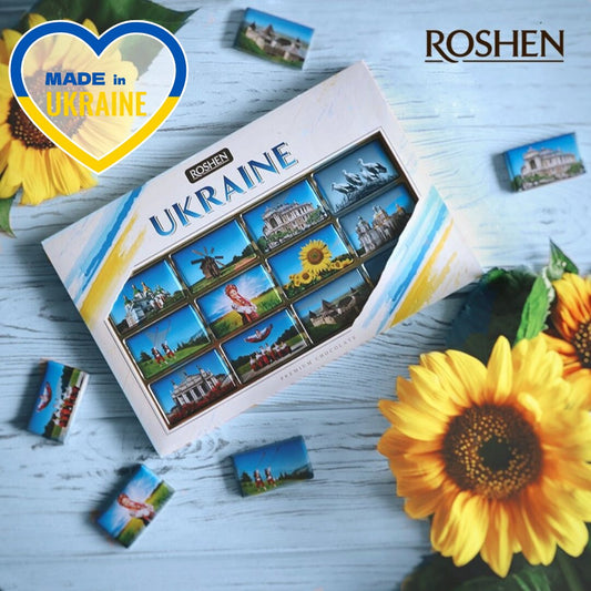 a box of ukraine made in ukraine on a table with sunflowers