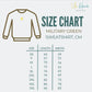 the size chart for a military green sweatshirt