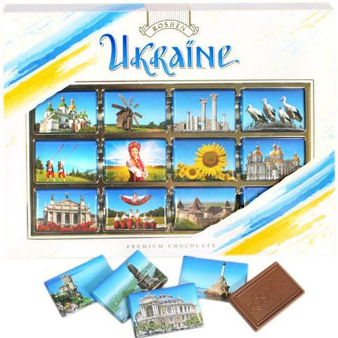 a box of chocolate with pictures of different countries