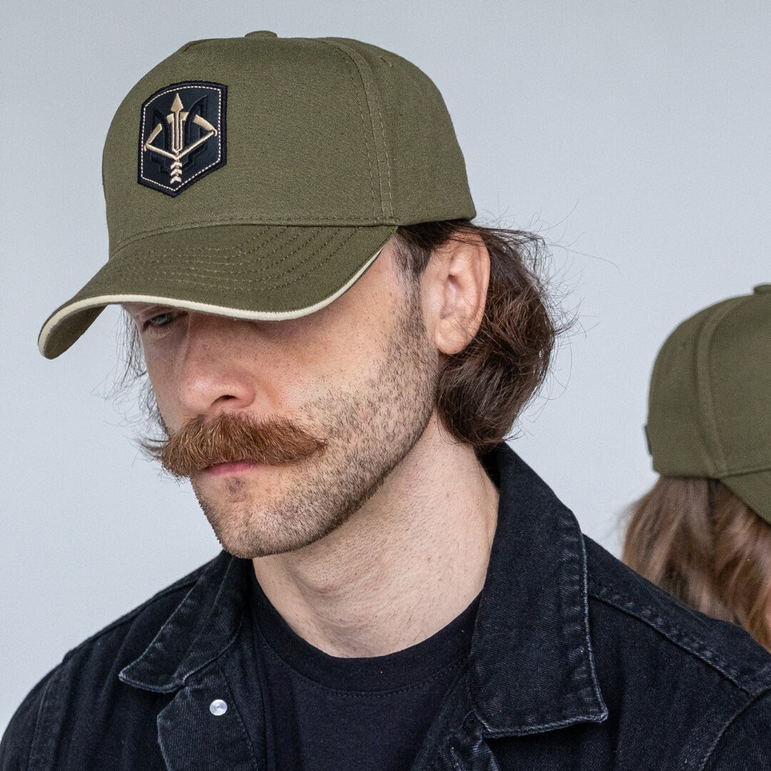 Trendy Apparel Shop Ukrainian National Symbol Embroidered Baseball Cap - Stone Color, Low Profile Cotton, One Size Adjustable